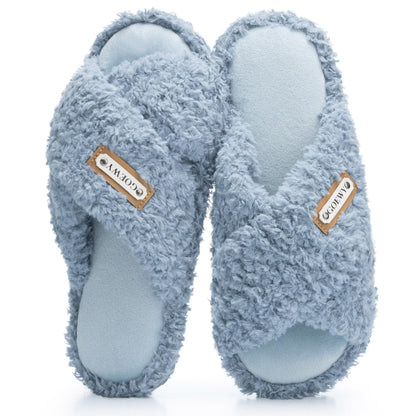 GOEWY Fuzzy Open Toe Slippers for Women Cozy Memory Foam House Shoes Indoor