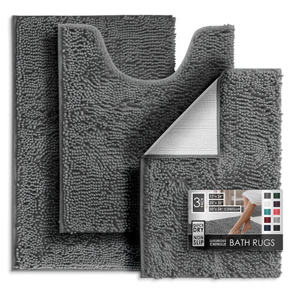 Hearth & Harbor Bathroom Rugs, Chenille Bath Mat - Machine Washable Bath Mats for Bathroom Non-Slip Backing Rubber, Quick Dry Bathroom Mat