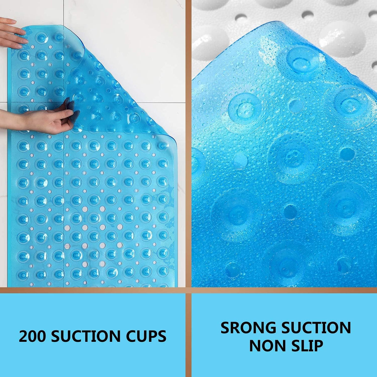 Upgrade Baby Bath Mat Non Slip Extra Long Bathtub Mat for Kids 40 X 16 Inch - Eco Friendly Bath Tub Mat with 200 Big Suction Cups,Machine Washable Shower Mat,Blue