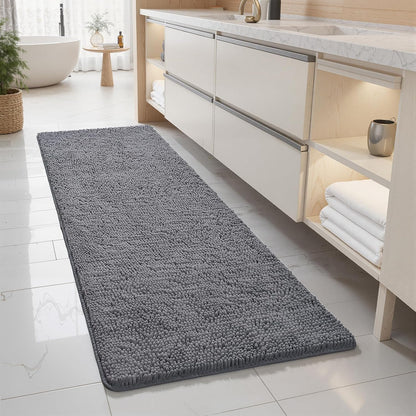 LOCHAS Luxury Bathroom Rug Shaggy Bath Mat 24 x 60 Inch, Gray