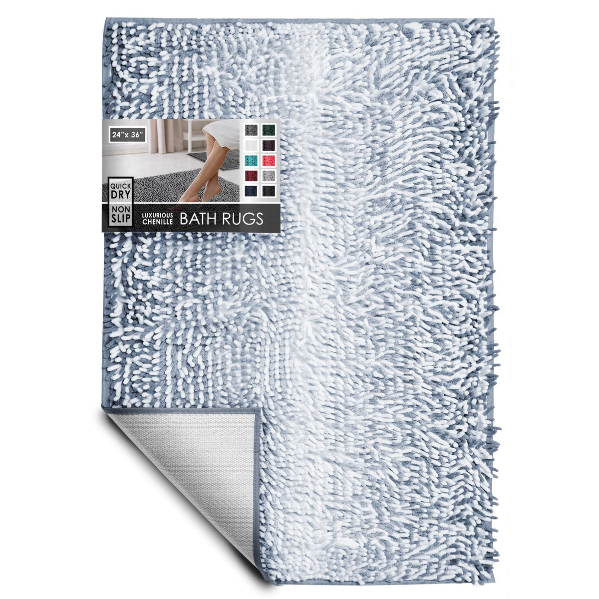 Hearth & Harbor Bathroom Rugs, Chenille Bath Mat - Machine Washable Bath Mats for Bathroom Non-Slip Backing Rubber, Quick Dry Bathroom Mat