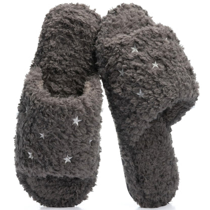GOEWY Fuzzy Open Toe Slippers for Women Indoor with Comfy Memory Foam