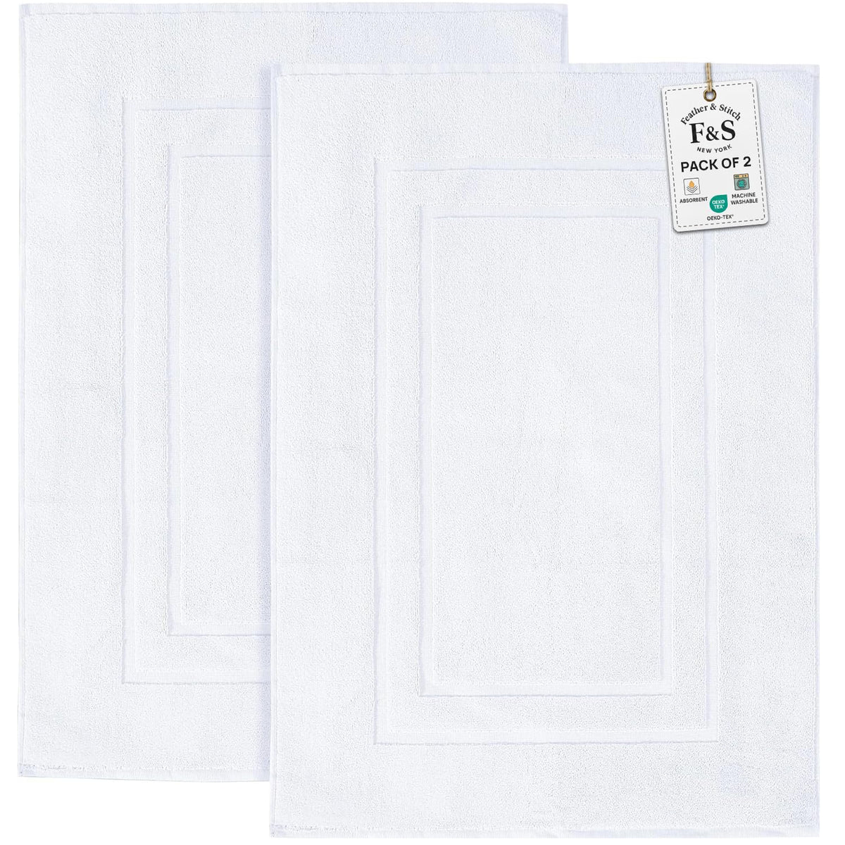 Feather & Stitch 100% Cotton Bath Mats 2 Piece 30x21 Inches, Grey