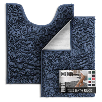 Hearth & Harbor Bathroom Rugs, Chenille Bath Mat - Machine Washable Bath Mats for Bathroom Non-Slip Backing Rubber, Quick Dry Bathroom Mat