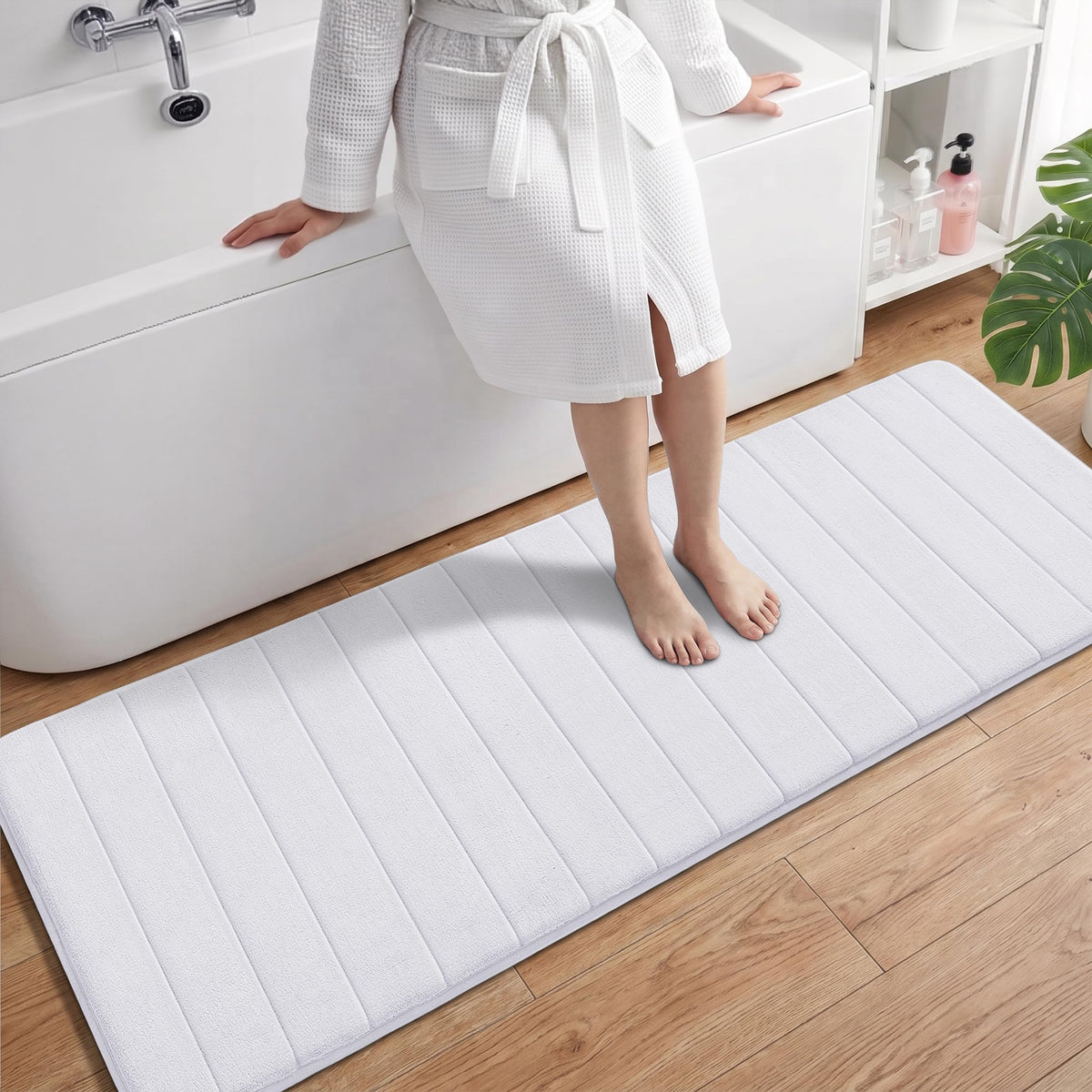 Yimobra Memory Foam Bath Mat, Super Soft Absorbent Bathroom Rug Non Slip, Quick Dry, Machine Washable Floor Carpet for Tub Shower, Home Decor Accessories, 24x17, Cream