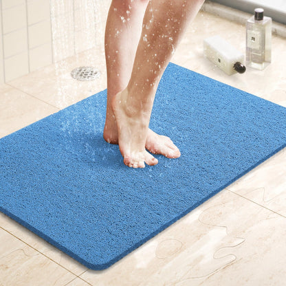 LuxStep Shower Mat Bathtub Mat,24x16 inch, Non-Slip Bath Mat with Drain, Quick Drying PVC Loofah Bathmat for Tub,Shower,Bathroom (Phthalate Free,Grey)