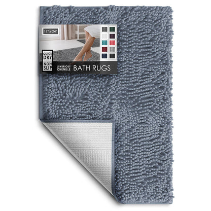 Hearth & Harbor Bathroom Rugs, Chenille Bath Mat - Machine Washable Bath Mats for Bathroom Non-Slip Backing Rubber, Quick Dry Bathroom Mat