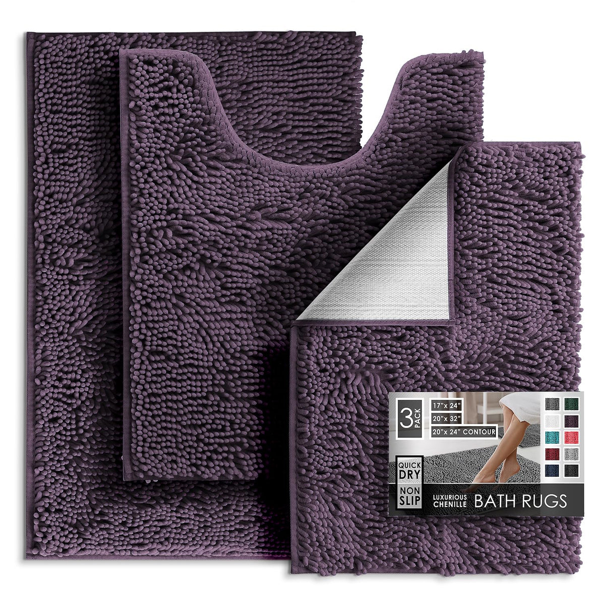 Hearth & Harbor Bathroom Rugs, Chenille Bath Mat - Machine Washable Bath Mats for Bathroom Non-Slip Backing Rubber, Quick Dry Bathroom Mat