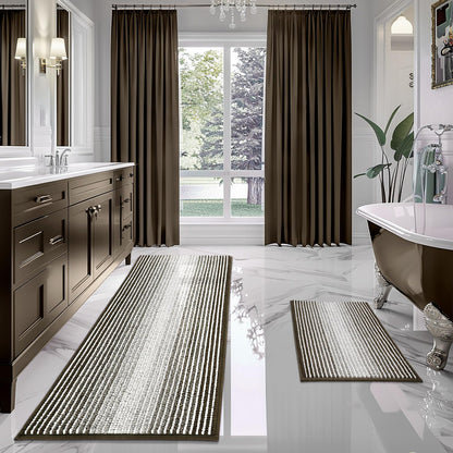 BSICPRO Bathroom Rugs Sets 2 Piece, Non Slip Striped Bath Mats, Sage