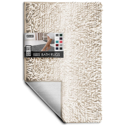 Hearth & Harbor Bathroom Rugs, Chenille Bath Mat - Machine Washable Bath Mats for Bathroom Non-Slip Backing Rubber, Quick Dry Bathroom Mat