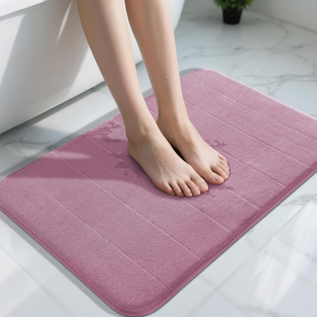 Yimobra Memory Foam Bath Mat, Super Soft Absorbent Bathroom Rug Non Slip, Quick Dry, Machine Washable Floor Carpet for Tub Shower, Home Decor Accessories, 24x17, Cream