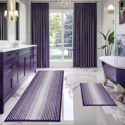 BSICPRO Bathroom Rugs Sets 2 Piece, Non Slip Striped Bath Mats, Sage