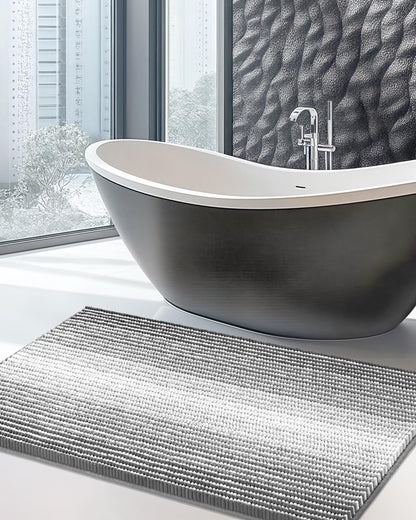 BSICPRO Bathroom Rugs Sets 2 Piece, Non Slip Striped Bath Mats, Fog Blue
