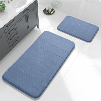 Yimobra Memory Foam Bathroom Rugs Sets 2 Piece - Super Soft Absorbent Quick Dry Bath Mat Set, Machine Washable Non Slip Floor Carpet for Tub Shower & Single Sink (17x24 & 31.5x20 Inch, Gray)