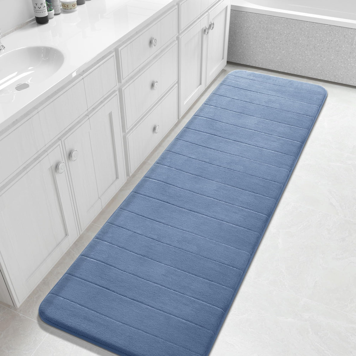 Yimobra Memory Foam Bath Mat, Super Soft Absorbent Bathroom Rug Non Slip, Quick Dry, Machine Washable Floor Carpet for Tub Shower, Home Decor Accessories, 24x17, Cream