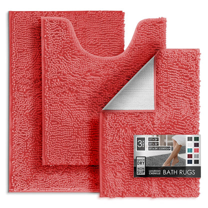Hearth & Harbor Bathroom Rugs, Chenille Bath Mat - Machine Washable Bath Mats for Bathroom Non-Slip Backing Rubber, Quick Dry Bathroom Mat