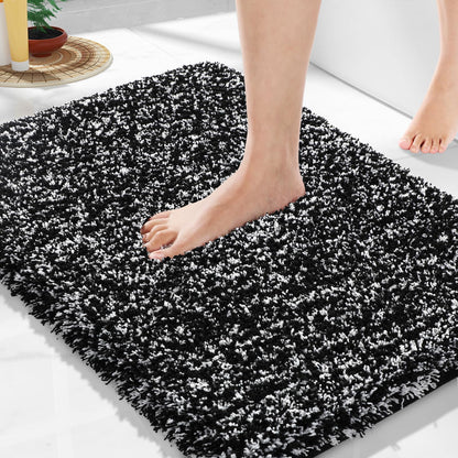 Yimobra Bathroom Rugs Non Slip Washable, Ultra Soft and Water Absorbent Bath Mats, Fluffy Shower Mat Outside, Plush Matts for Bathroom Floor/Sink, 24X17, Home Decor Accessories, Light Gray and White