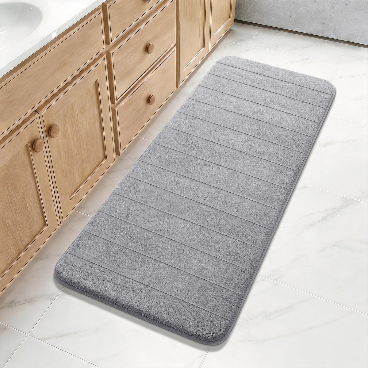 Yimobra Memory Foam Bath Mat, Super Soft Absorbent Bathroom Rug Non Slip, Quick Dry, Machine Washable Floor Carpet for Tub Shower, Home Decor Accessories, 24x17, Cream