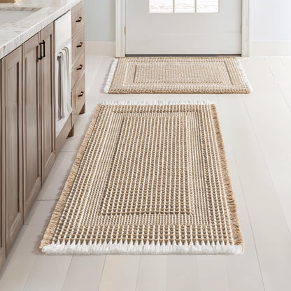 MIULEE Set of 2 Waffle Bathroom Rugs Brown Boho Bath Mat 17x24+18x30 in