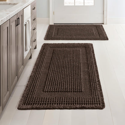 MIULEE Set of 2 Waffle Bathroom Rugs Brown Boho Bath Mat 17x24+18x30 in