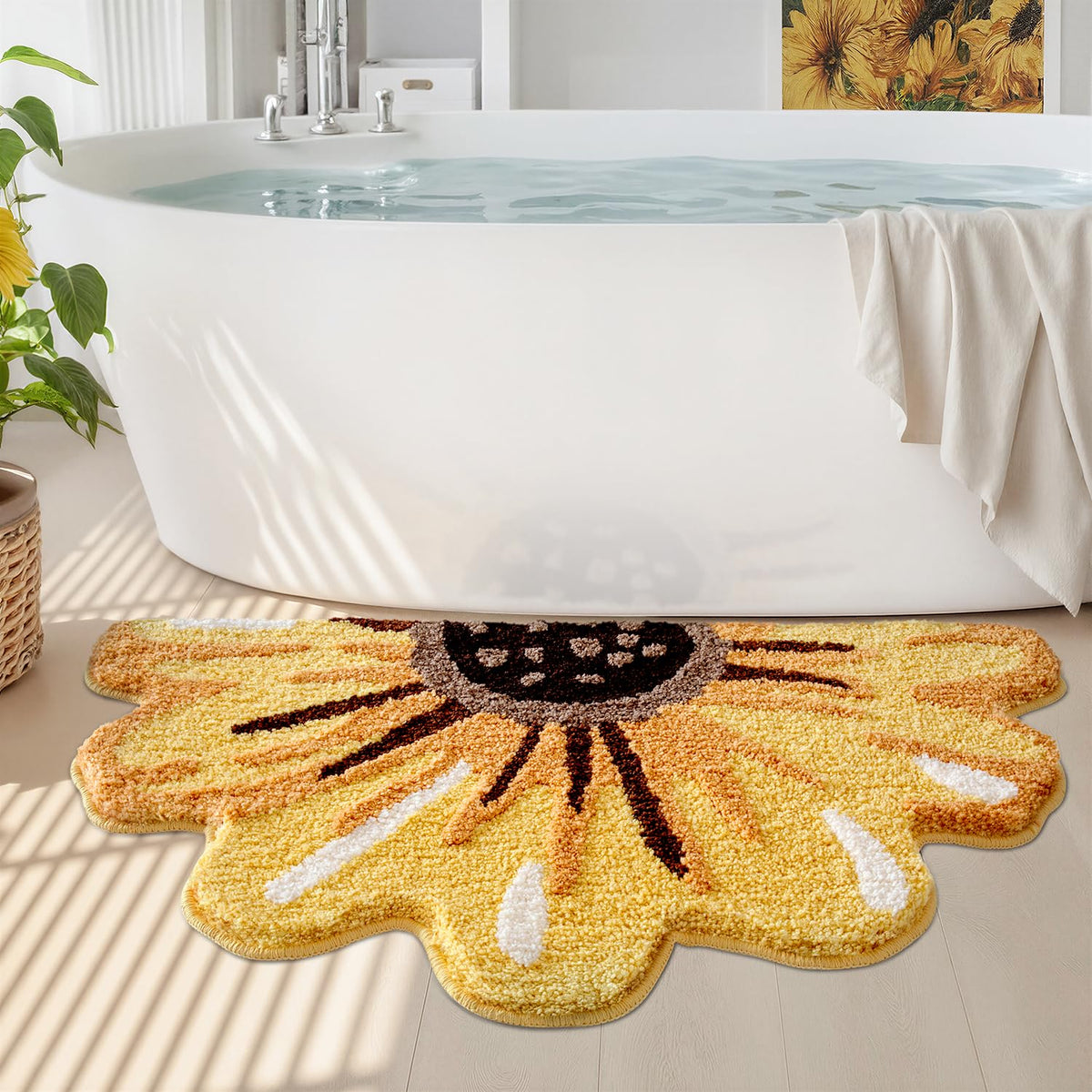 LUMI Bathroom Rug Green Leaf, Absorbent Non Slip Bath Mat, 31.5"x47"