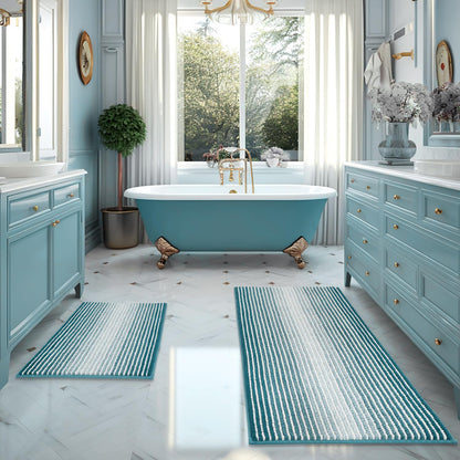 BSICPRO Bathroom Rugs Sets 2 Piece, Non Slip Striped Bath Mats, Fog Blue