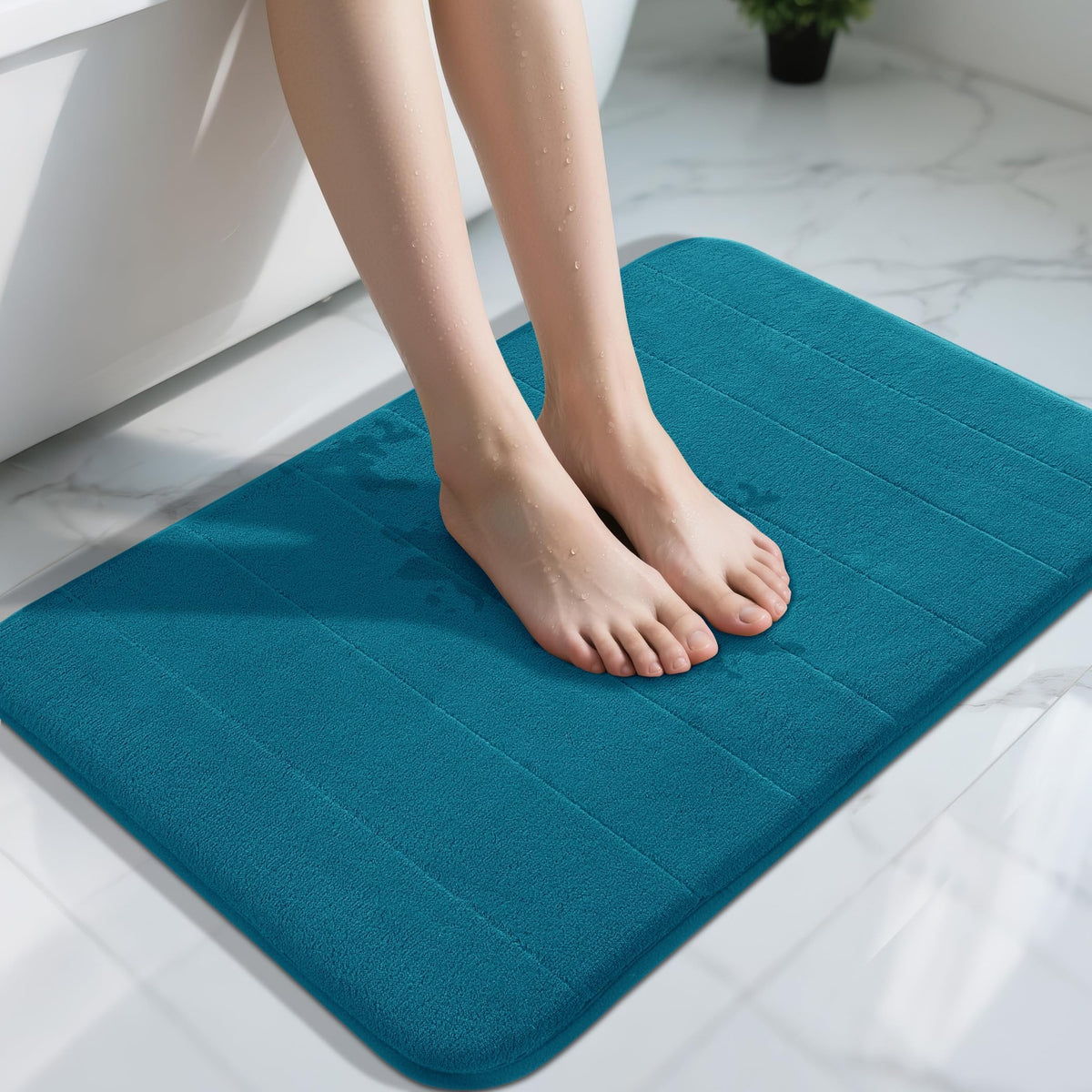 Yimobra Memory Foam Bath Mat, Super Soft Absorbent Bathroom Rug Non Slip, Quick Dry, Machine Washable Floor Carpet for Tub Shower, Home Decor Accessories, 24x17, Cream