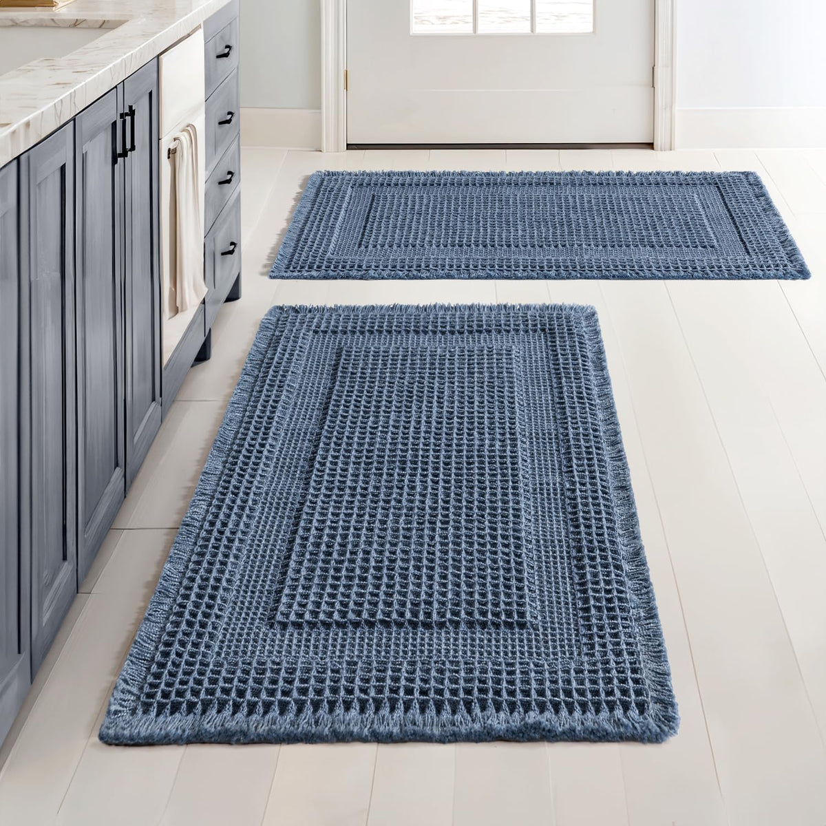 MIULEE Set of 2 Waffle Bathroom Rugs Brown Boho Bath Mat 17x24+18x30 in