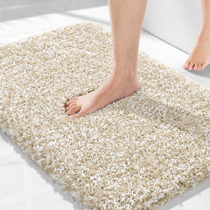Yimobra Bathroom Rugs Non Slip Washable, Ultra Soft and Water Absorbent Bath Mats, Fluffy Shower Mat Outside, Plush Matts for Bathroom Floor/Sink, 24X17, Home Decor Accessories, Light Gray and White