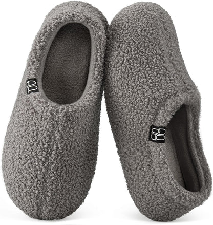 HomeTop Women's Fuzzy Curly Fur Fleece Lining Memory Foam Loafer Slippers