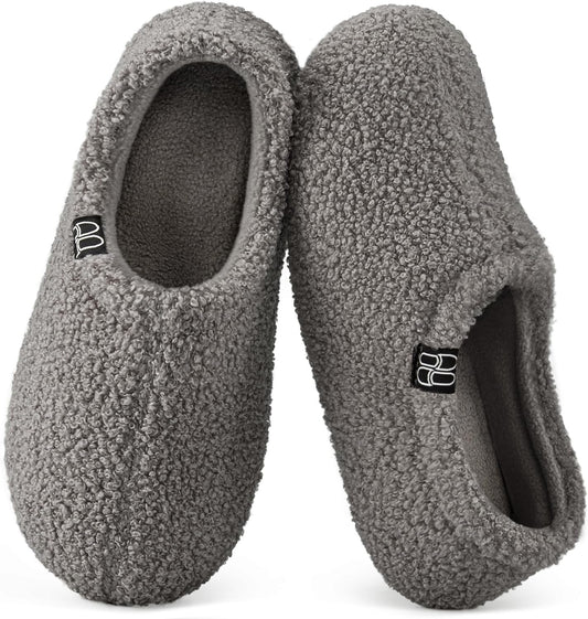 HomeTop Women's Fuzzy Curly Fur Fleece Lining Memory Foam Loafer Slippers