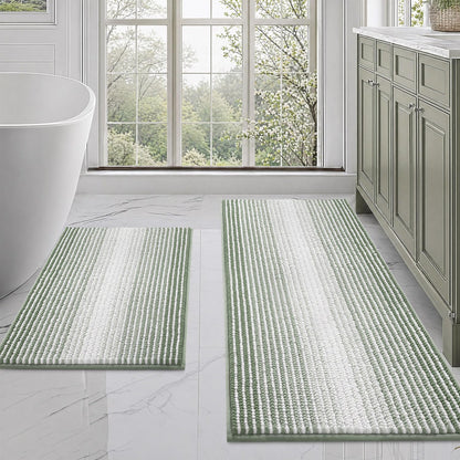 BSICPRO Bathroom Rugs Sets 2 Piece, Non Slip Striped Bath Mats, Sage