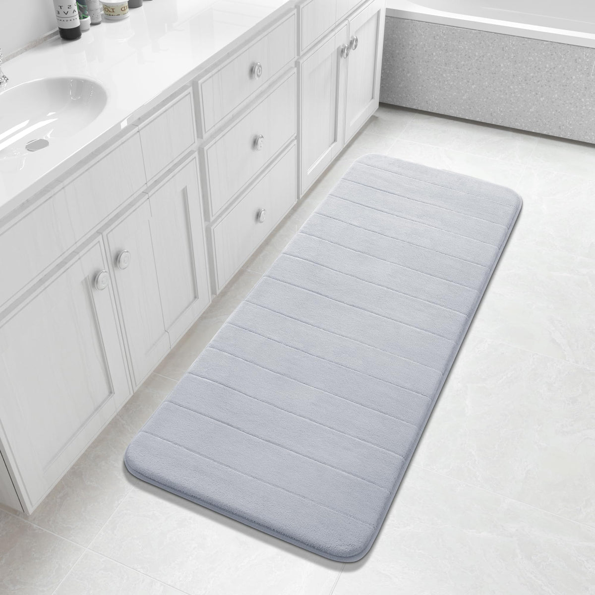 Yimobra Memory Foam Bath Mat, Super Soft Absorbent Bathroom Rug Non Slip, Quick Dry, Machine Washable Floor Carpet for Tub Shower, Home Decor Accessories, 24x17, Cream