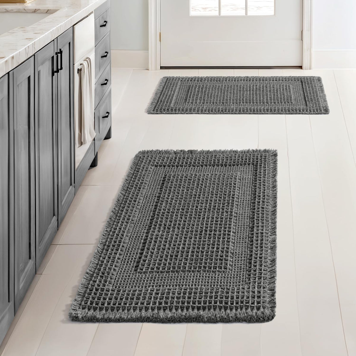 MIULEE Set of 2 Waffle Bathroom Rugs Brown Boho Bath Mat 17x24+18x30 in