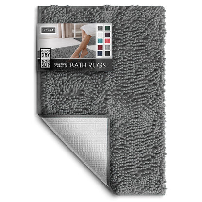 Hearth & Harbor Bathroom Rugs, Chenille Bath Mat - Machine Washable Bath Mats for Bathroom Non-Slip Backing Rubber, Quick Dry Bathroom Mat