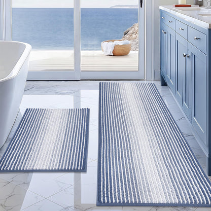 BSICPRO Bathroom Rugs Sets 2 Piece, Non Slip Striped Bath Mats, Fog Blue