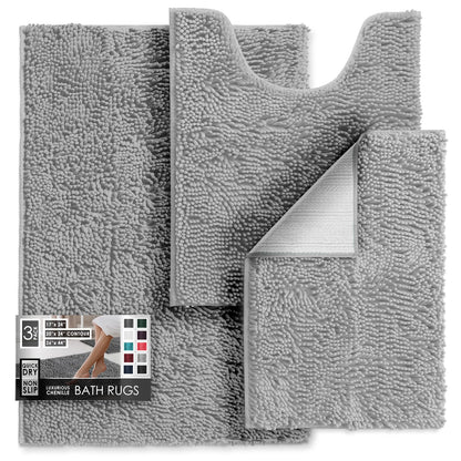 Hearth & Harbor Bathroom Rugs, Chenille Bath Mat - Machine Washable Bath Mats for Bathroom Non-Slip Backing Rubber, Quick Dry Bathroom Mat