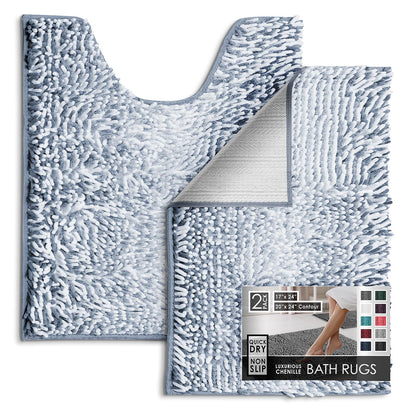 Hearth & Harbor Bathroom Rugs, Chenille Bath Mat - Machine Washable Bath Mats for Bathroom Non-Slip Backing Rubber, Quick Dry Bathroom Mat