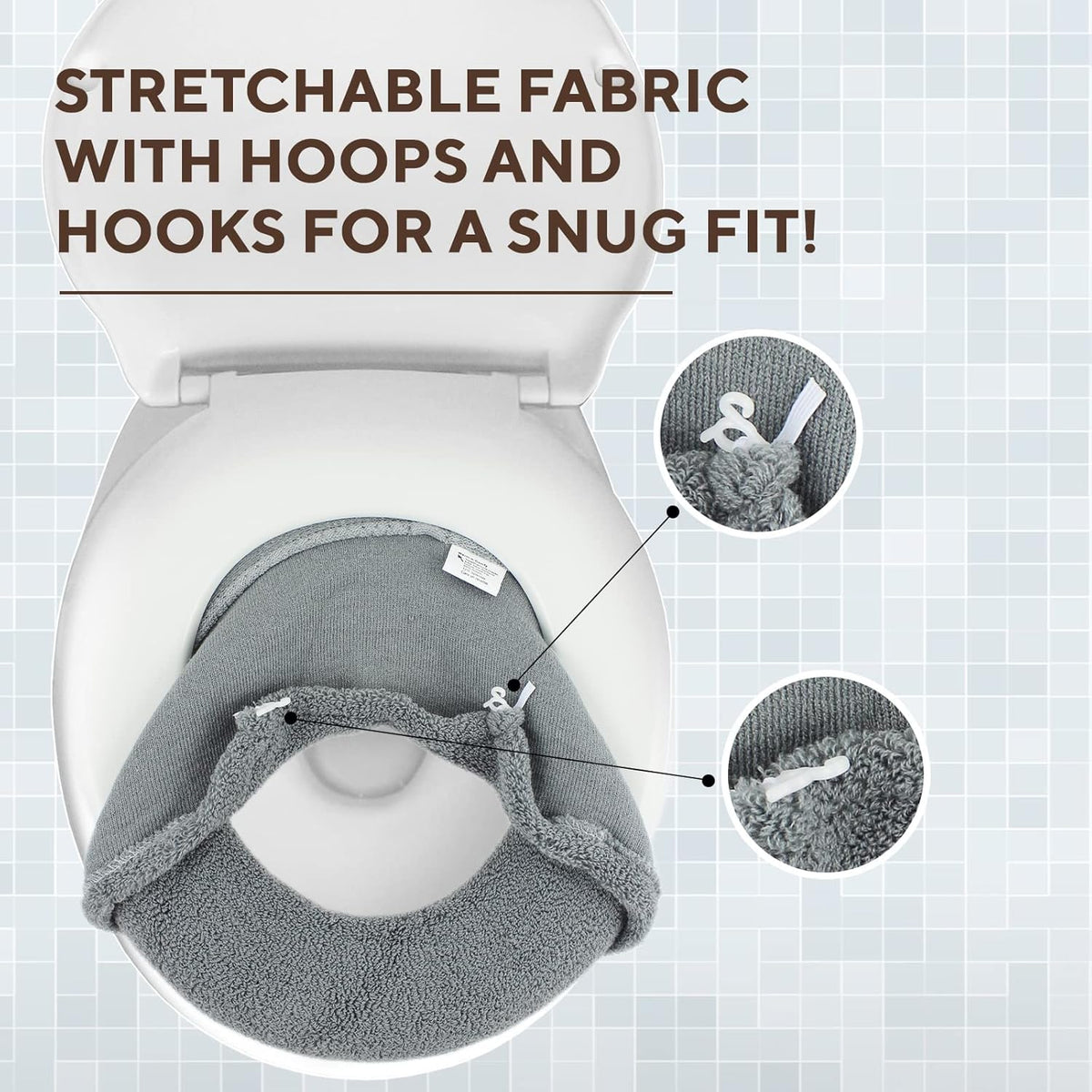 Soft Toilet Seat Cover - Plush & Thick Fabric Toilet Seat Warmer for Round & Elongated 14x18" Toilet Seats - Reusable, Machine-Washable, Easy-Install - Gift-Ready Packaging - Frost Gray