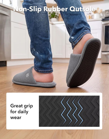 EverFoams Men's Cotton Knit Slippers Memory Foam Breathable House Shoes