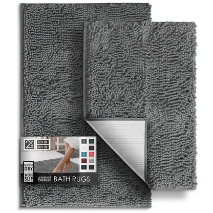 Hearth & Harbor Bathroom Rugs, Chenille Bath Mat - Machine Washable Bath Mats for Bathroom Non-Slip Backing Rubber, Quick Dry Bathroom Mat