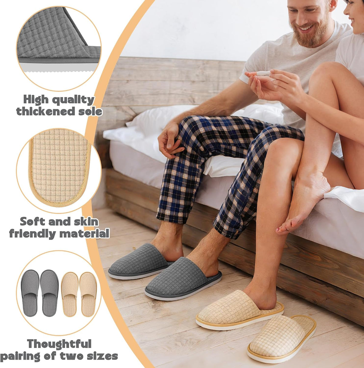 12-20Pairs Disposable Slippers Non Slip Washable for Guest Hotel Travel