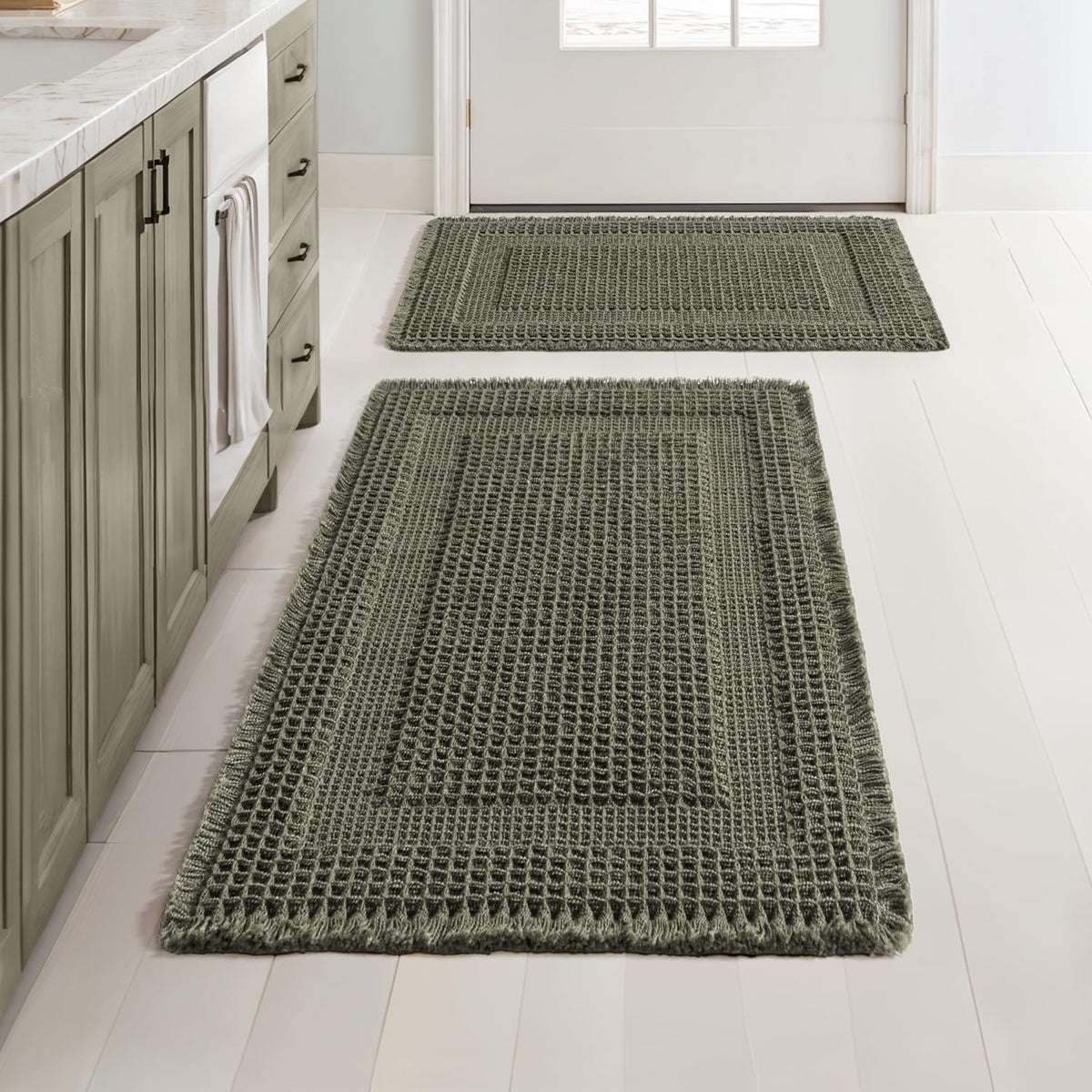 MIULEE Set of 2 Waffle Bathroom Rugs Brown Boho Bath Mat 17x24+18x30 in