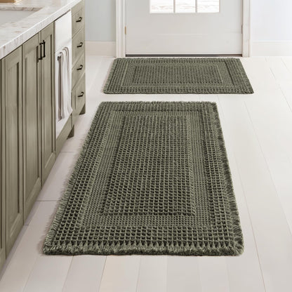 MIULEE Set of 2 Waffle Bathroom Rugs Brown Boho Bath Mat 17x24+18x30 in