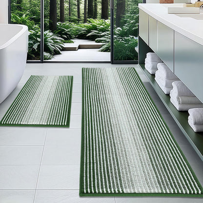 BSICPRO Bathroom Rugs Sets 2 Piece, Non Slip Striped Bath Mats, Sage
