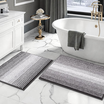 BSICPRO Bathroom Rugs Sets 2 Piece, Non Slip Striped Bath Mats, Sage