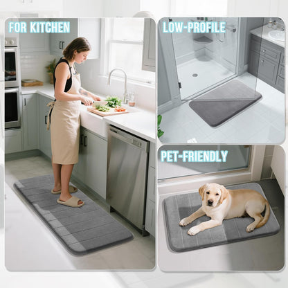 Yimobra Memory Foam Bathroom Rugs Sets 2 Piece - Super Soft Absorbent Quick Dry Bath Mat Set, Machine Washable Non Slip Floor Carpet for Tub Shower & Single Sink (17x24 & 31.5x20 Inch, Gray)