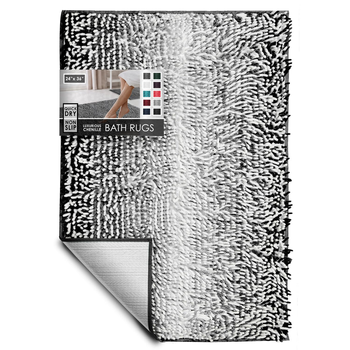 Hearth & Harbor Bathroom Rugs, Chenille Bath Mat - Machine Washable Bath Mats for Bathroom Non-Slip Backing Rubber, Quick Dry Bathroom Mat