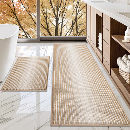 BSICPRO Bathroom Rugs Sets 2 Piece, Non Slip Striped Bath Mats, Sage