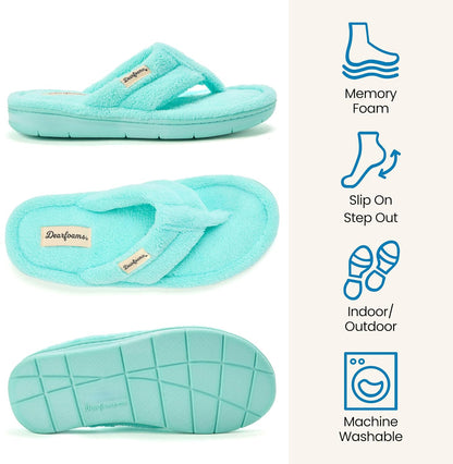 Dearfoams Women's Melanie Thong Slide Memory Foam Terry Sandal Summer House Slippers